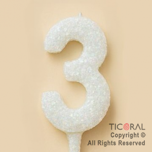 VELA NUMERAL CHICO 5.5 CM CON GIBRE BLANCO NUMERO 3 x 1